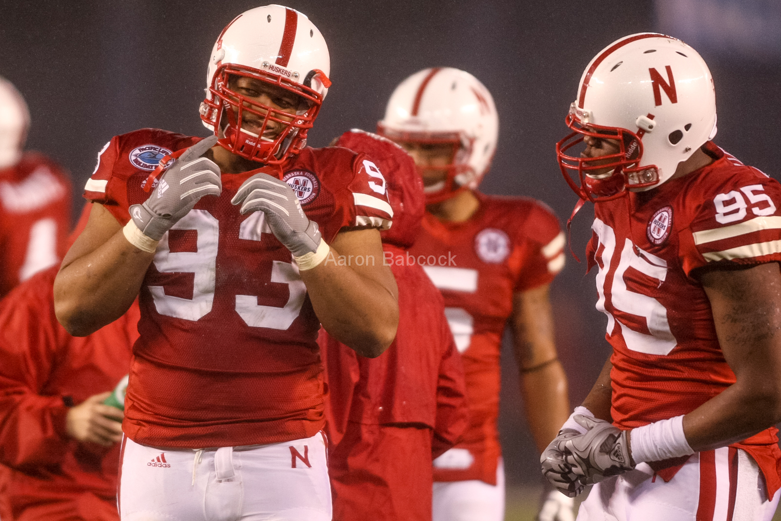 Ndamukong Suh laughes with Pierre Allen (95) during a 33-0 win over Arizona in the Holiday Bowl on Dec. 30, 2009. © Aaron Babcock